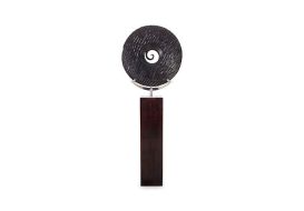 Carved Wood Circle Sculpture On Base