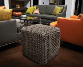 Gray Jute Pouf Square