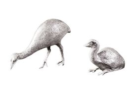 Cassowary Chickens Set of 2 Silver Leaf