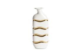 Layered Vase Gel Coat White Gold Leaf Stripes