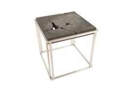 Burnt Block Side Table Stainless Steel Base