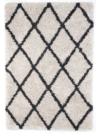 Ivory Silky Shag Rug With Gray Diamond (Size: 8' x 10')