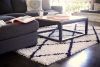 Ivory Silky Shag Rug With Navy Diamond