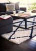 Ivory Silky Shag Rug With Navy Diamond