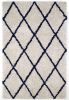 Ivory Silky Shag Rug With Navy Diamond